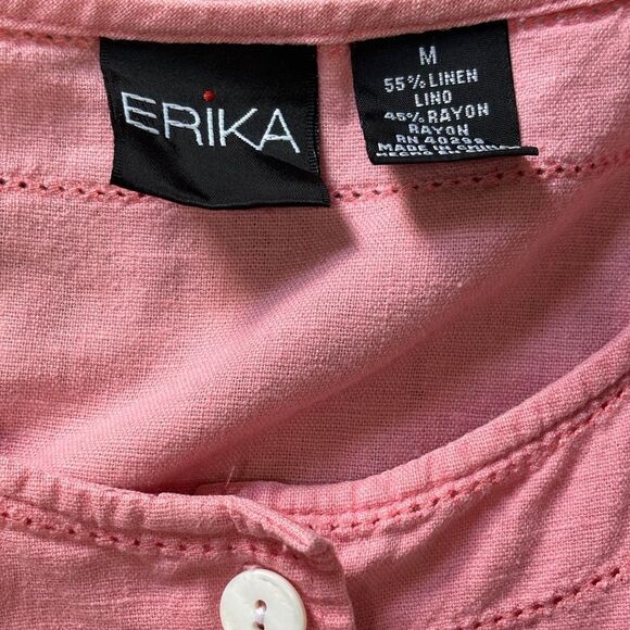 Erika Vintage Linen Blend Pink 3/4 Sleeve Button-Up Shirt - Picture 6 of 6